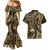 Vintage Samoa Siapo Mamanu Couples Matching Mermaid Dress and Hawaiian Shirt Gold Samoan Tapa Motif - Polynesian Pride