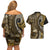 Vintage Samoa Siapo Mamanu Couples Matching Off Shoulder Short Dress and Hawaiian Shirt Gold Samoan Tapa Motif - Polynesian Pride