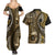 Vintage Samoa Siapo Mamanu Couples Matching Summer Maxi Dress and Hawaiian Shirt Gold Samoan Tapa Motif - Polynesian Pride