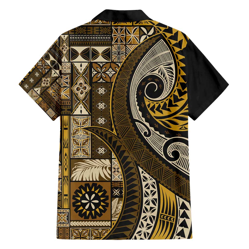 Vintage Samoa Siapo Mamanu Family Matching Puletasi and Hawaiian Shirt Gold Samoan Tapa Motif - Polynesian Pride
