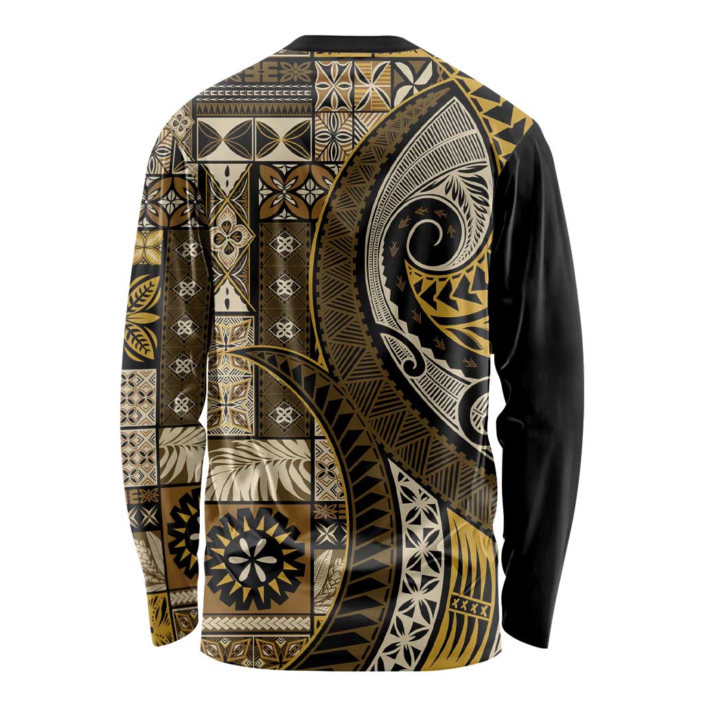 Vintage Samoa Siapo Mamanu Long Sleeve Shirt Gold Samoan Tapa Motif - Polynesian Pride