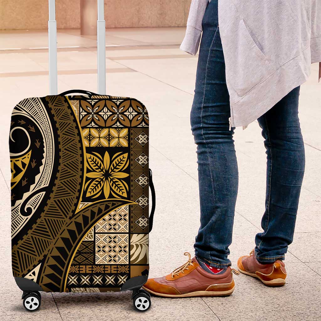 Vintage Samoa Siapo Mamanu Luggage Cover Gold Samoan Tapa Motif - Polynesian Pride