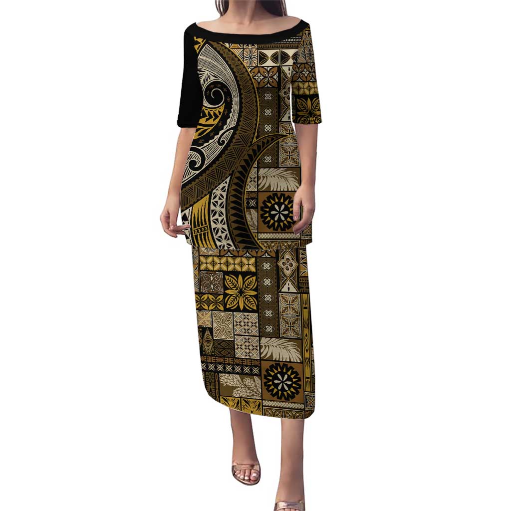 Vintage Samoa Siapo Mamanu Puletasi Gold Samoan Tapa Motif - Polynesian Pride