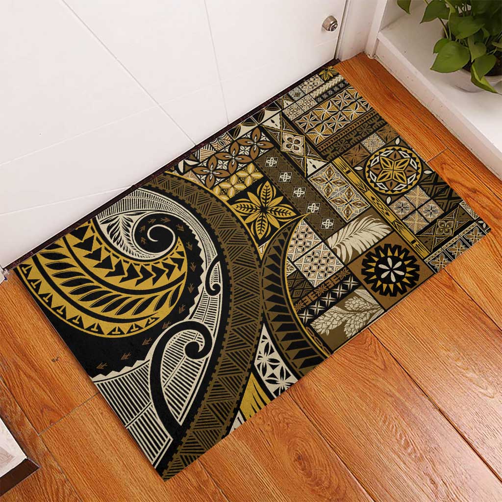 Vintage Samoa Siapo Mamanu Rubber Doormat Gold Samoan Tapa Motif - Polynesian Pride