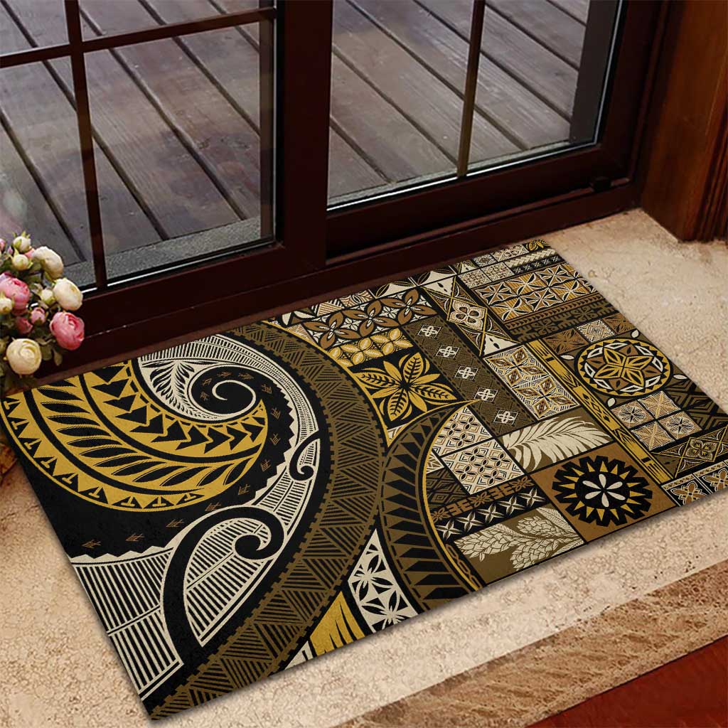Vintage Samoa Siapo Mamanu Rubber Doormat Gold Samoan Tapa Motif - Polynesian Pride