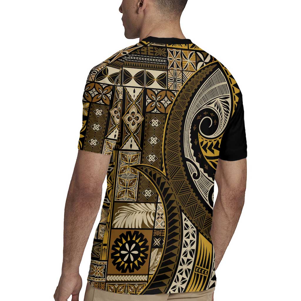 Vintage Samoa Siapo Mamanu Rugby Jersey Gold Samoan Tapa Motif - Polynesian Pride
