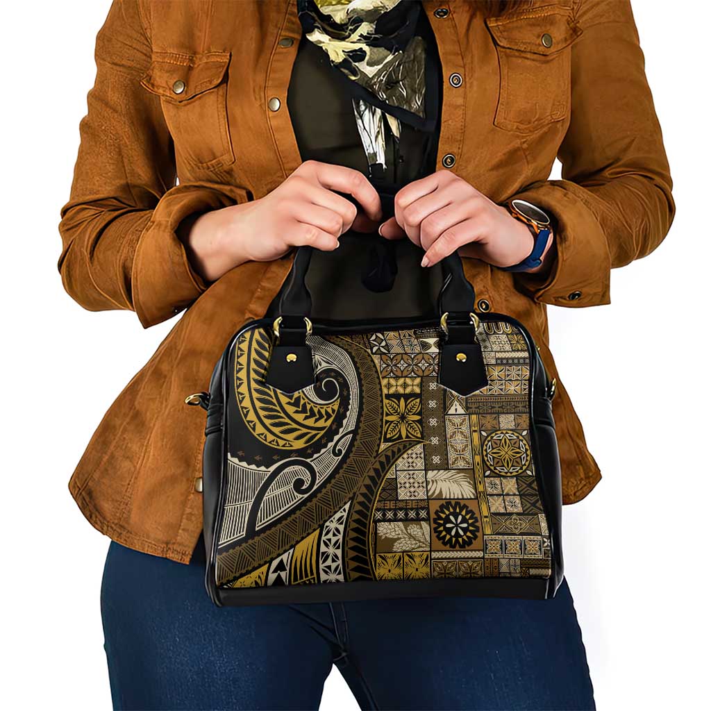 Vintage Samoa Siapo Mamanu Shoulder Handbag Gold Samoan Tapa Motif - Polynesian Pride