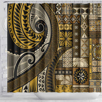 Vintage Samoa Siapo Mamanu Shower Curtain Gold Samoan Tapa Motif - Polynesian Pride
