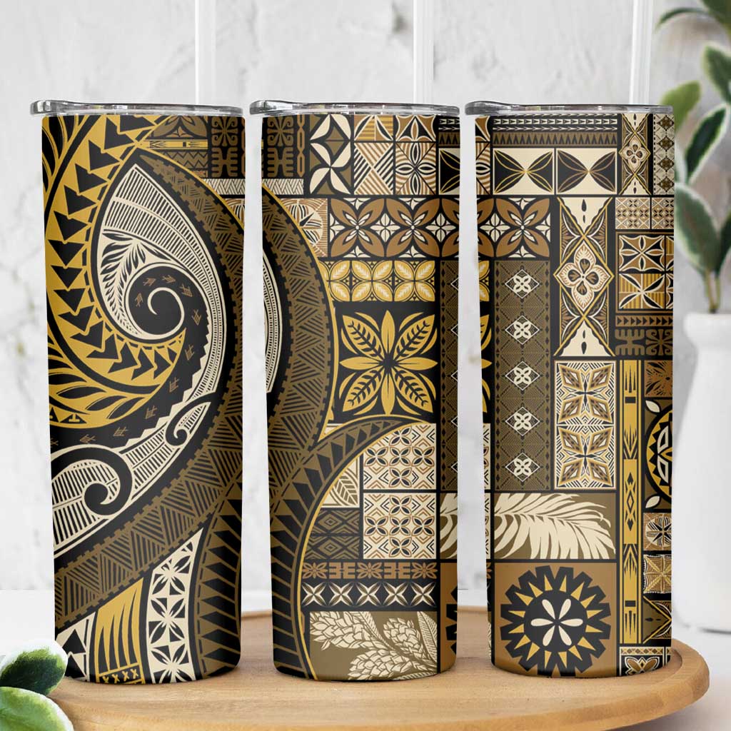 Vintage Samoa Siapo Mamanu Skinny Tumbler Gold Samoan Tapa Motif LT9 - Polynesian Pride
