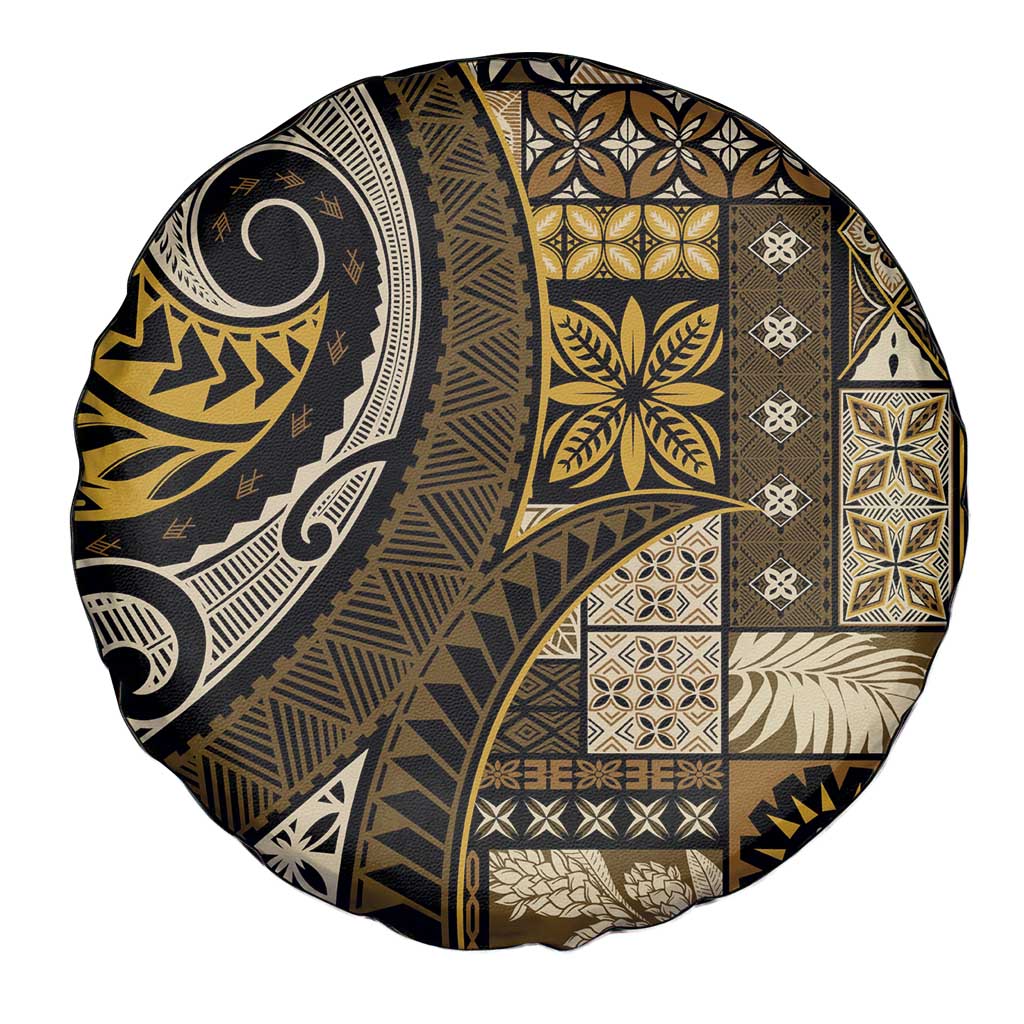 Vintage Samoa Siapo Mamanu Spare Tire Cover Gold Samoan Tapa Motif - Polynesian Pride