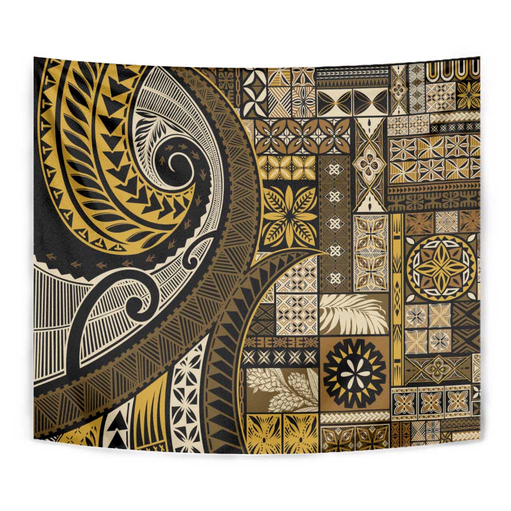 Vintage Samoa Siapo Mamanu Tapestry Gold Samoan Tapa Motif - Polynesian Pride