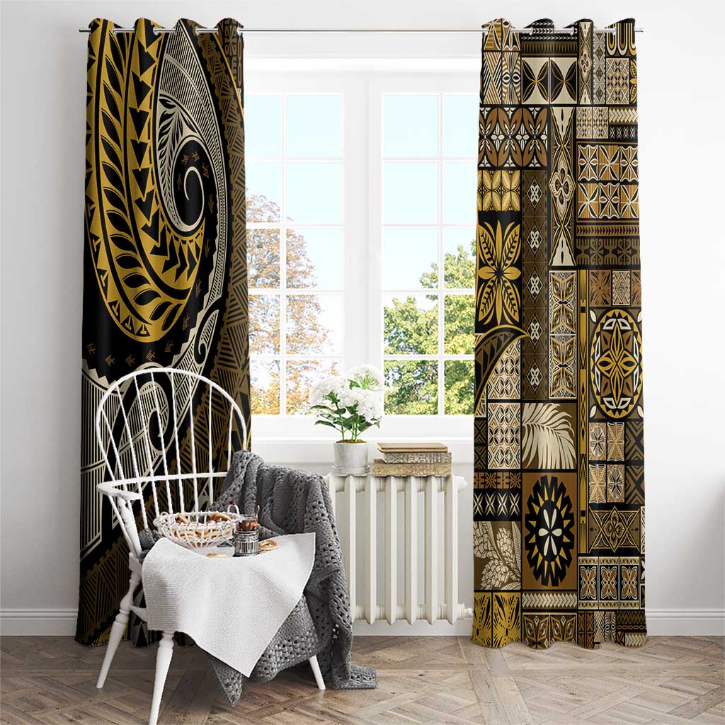 Vintage Samoa Siapo Mamanu Window Curtain Gold Samoan Tapa Motif - Polynesian Pride