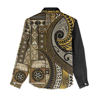 Vintage Samoa Siapo Mamanu Women Casual Shirt Gold Samoan Tapa Motif - Polynesian Pride