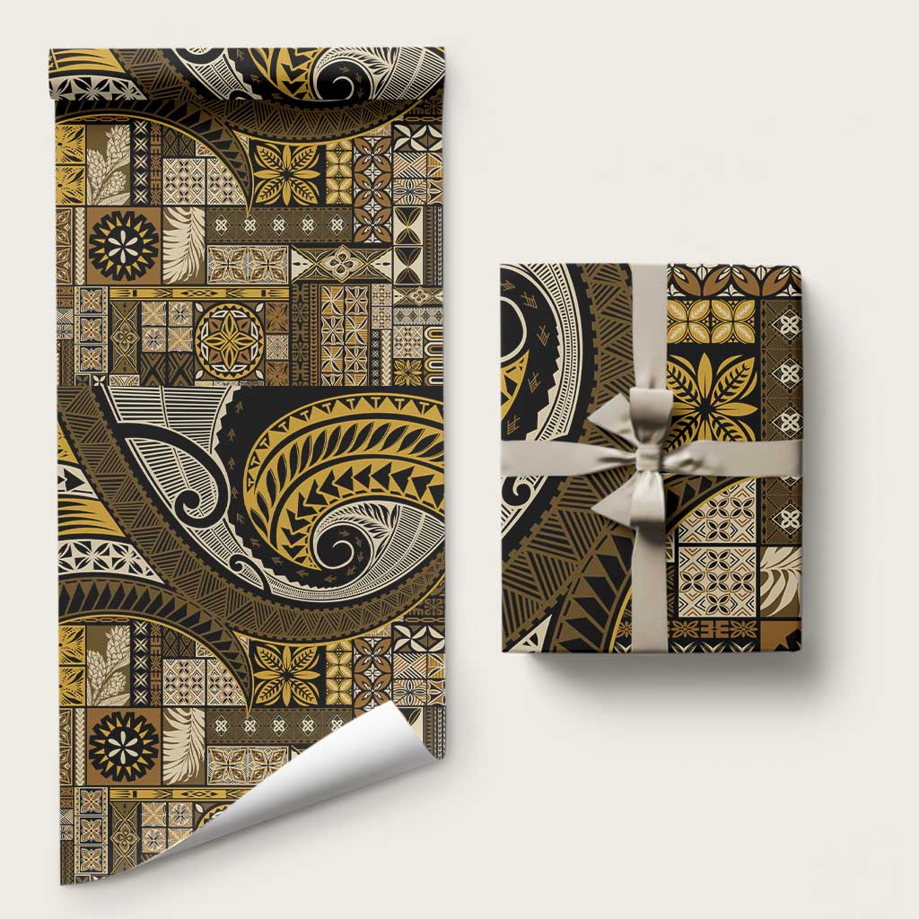 Vintage Samoa Siapo Mamanu Wrapping Paper Gold Samoan Tapa Motif - Polynesian Pride
