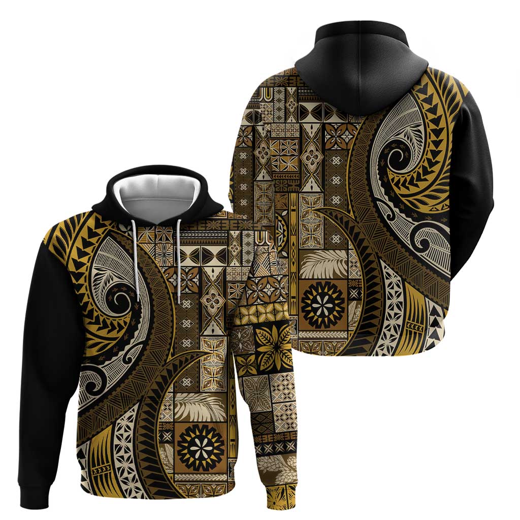 Vintage Samoa Siapo Mamanu Zip Hoodie Gold Samoan Tapa Motif - Polynesian Pride