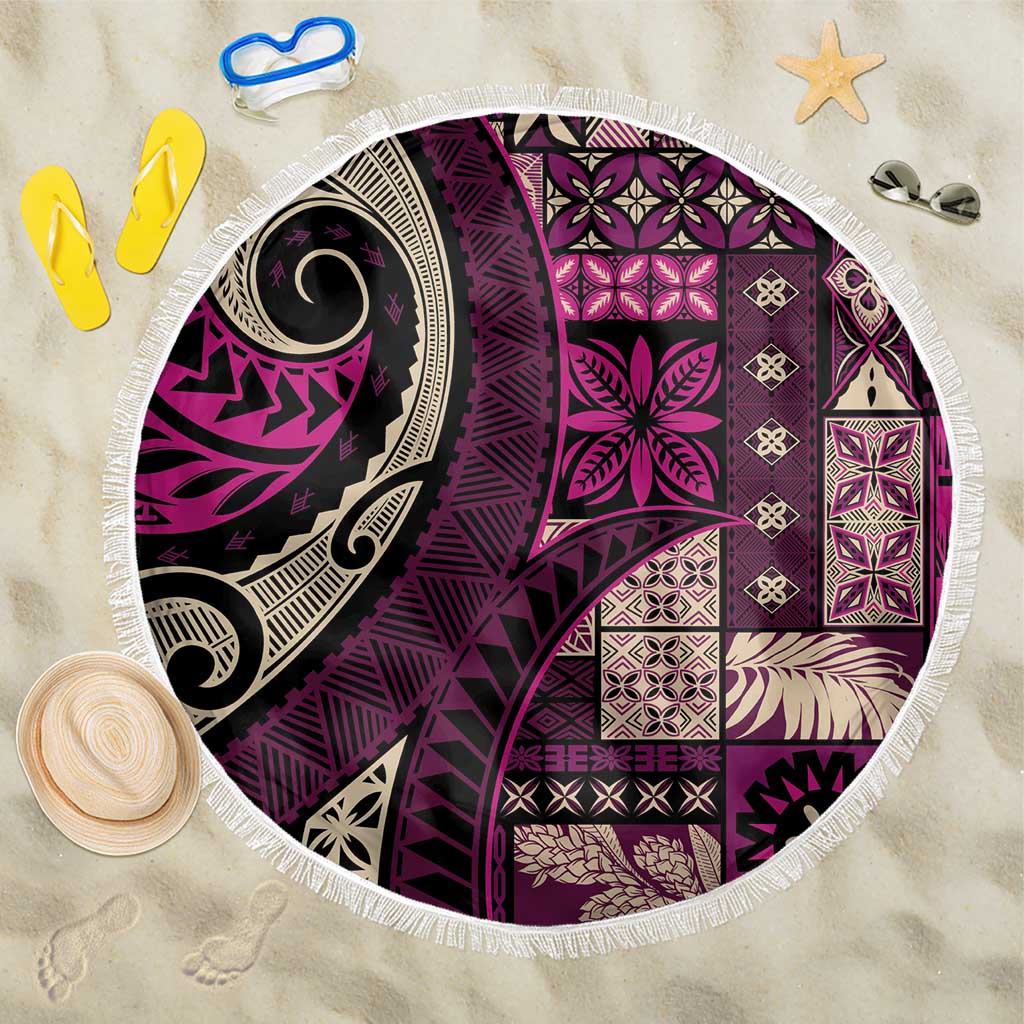 Vintage Samoa Siapo Mamanu Beach Blanket Pink Samoan Tapa Motif - Polynesian Pride