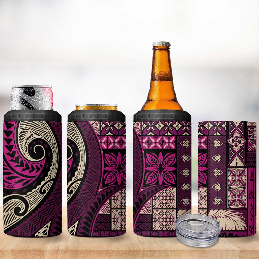 Vintage Samoa Siapo Mamanu 4 in 1 Can Cooler Tumbler Pink Samoan Tapa Motif LT9 - Polynesian Pride