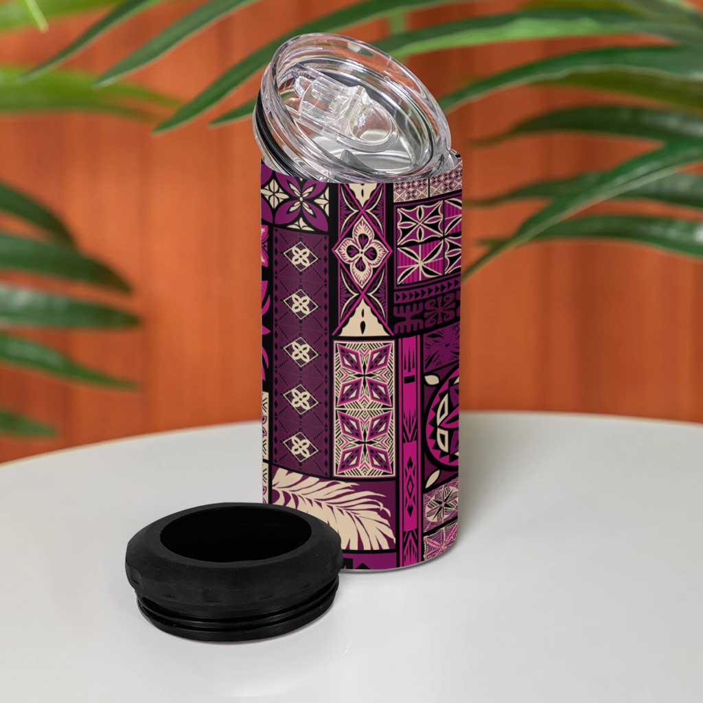 Vintage Samoa Siapo Mamanu 4 in 1 Can Cooler Tumbler Pink Samoan Tapa Motif LT9 - Polynesian Pride