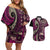 Vintage Samoa Siapo Mamanu Couples Matching Off Shoulder Short Dress and Hawaiian Shirt Pink Samoan Tapa Motif - Polynesian Pride