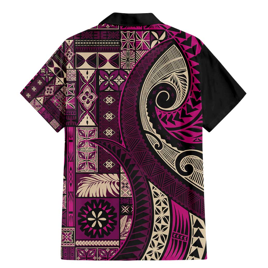 Vintage Samoa Siapo Mamanu Family Matching Mermaid Dress and Hawaiian Shirt Pink Samoan Tapa Motif - Polynesian Pride