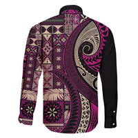 Vintage Samoa Siapo Mamanu Family Matching Off Shoulder Short Dress and Hawaiian Shirt Pink Samoan Tapa Motif - Polynesian Pride