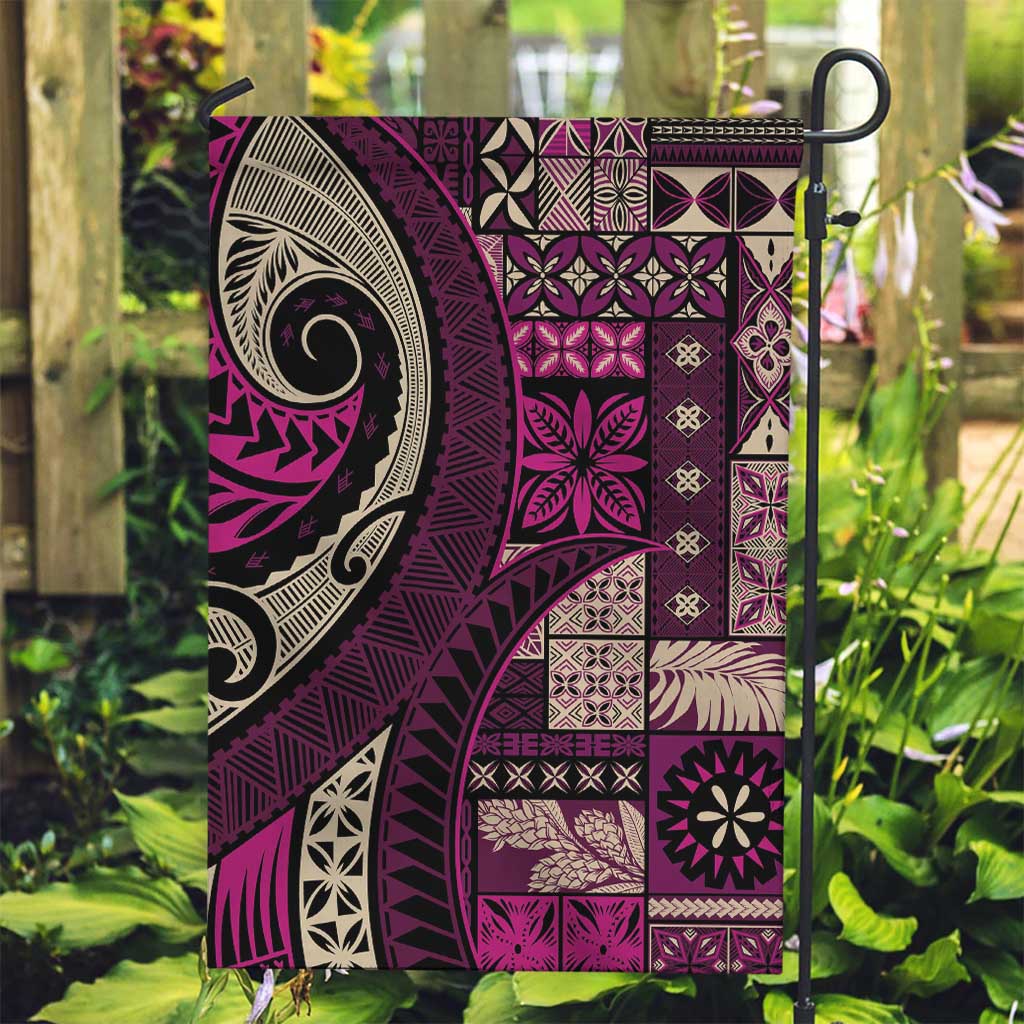Vintage Samoa Siapo Mamanu Garden Flag Pink Samoan Tapa Motif - Polynesian Pride