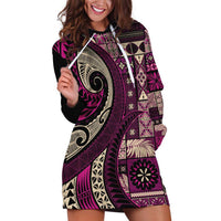 Vintage Samoa Siapo Mamanu Hoodie Dress Pink Samoan Tapa Motif LT9 Pink - Polynesian Pride