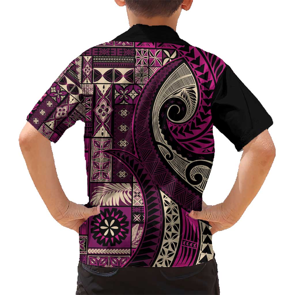Vintage Samoa Siapo Mamanu Kid Hawaiian Shirt Pink Samoan Tapa Motif - Polynesian Pride