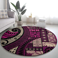 Vintage Samoa Siapo Mamanu Round Carpet Pink Samoan Tapa Motif - Polynesian Pride