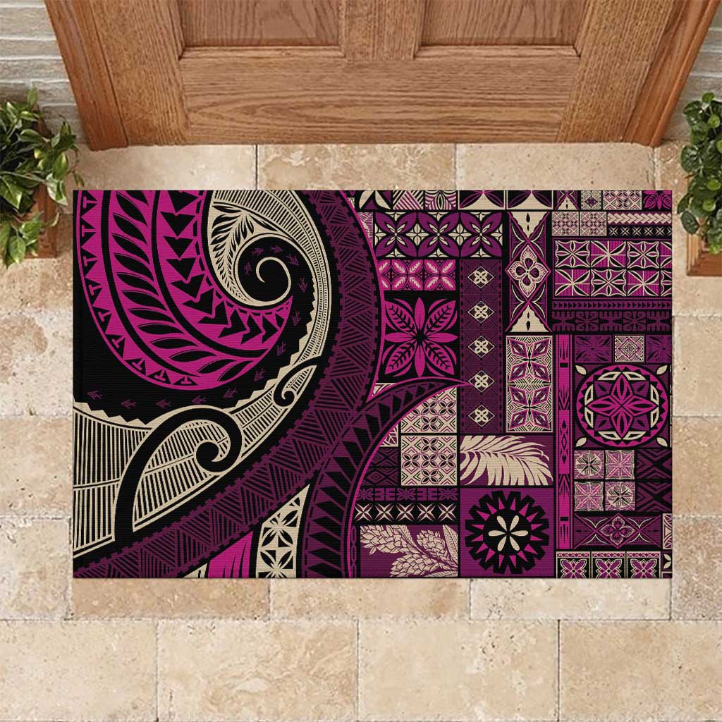Vintage Samoa Siapo Mamanu Rubber Doormat Pink Samoan Tapa Motif - Polynesian Pride