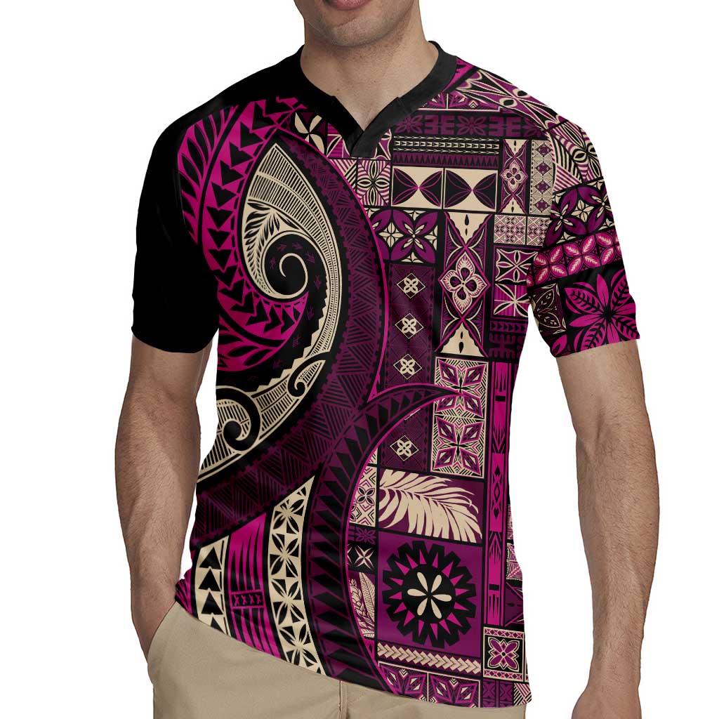 Vintage Samoa Siapo Mamanu Rugby Jersey Pink Samoan Tapa Motif - Polynesian Pride