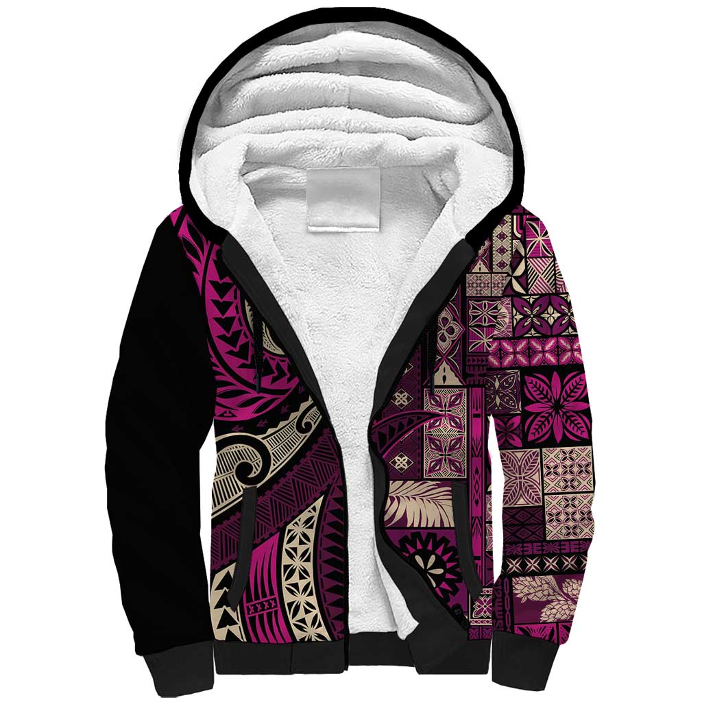 Vintage Samoa Siapo Mamanu Sherpa Hoodie Pink Samoan Tapa Motif - Polynesian Pride