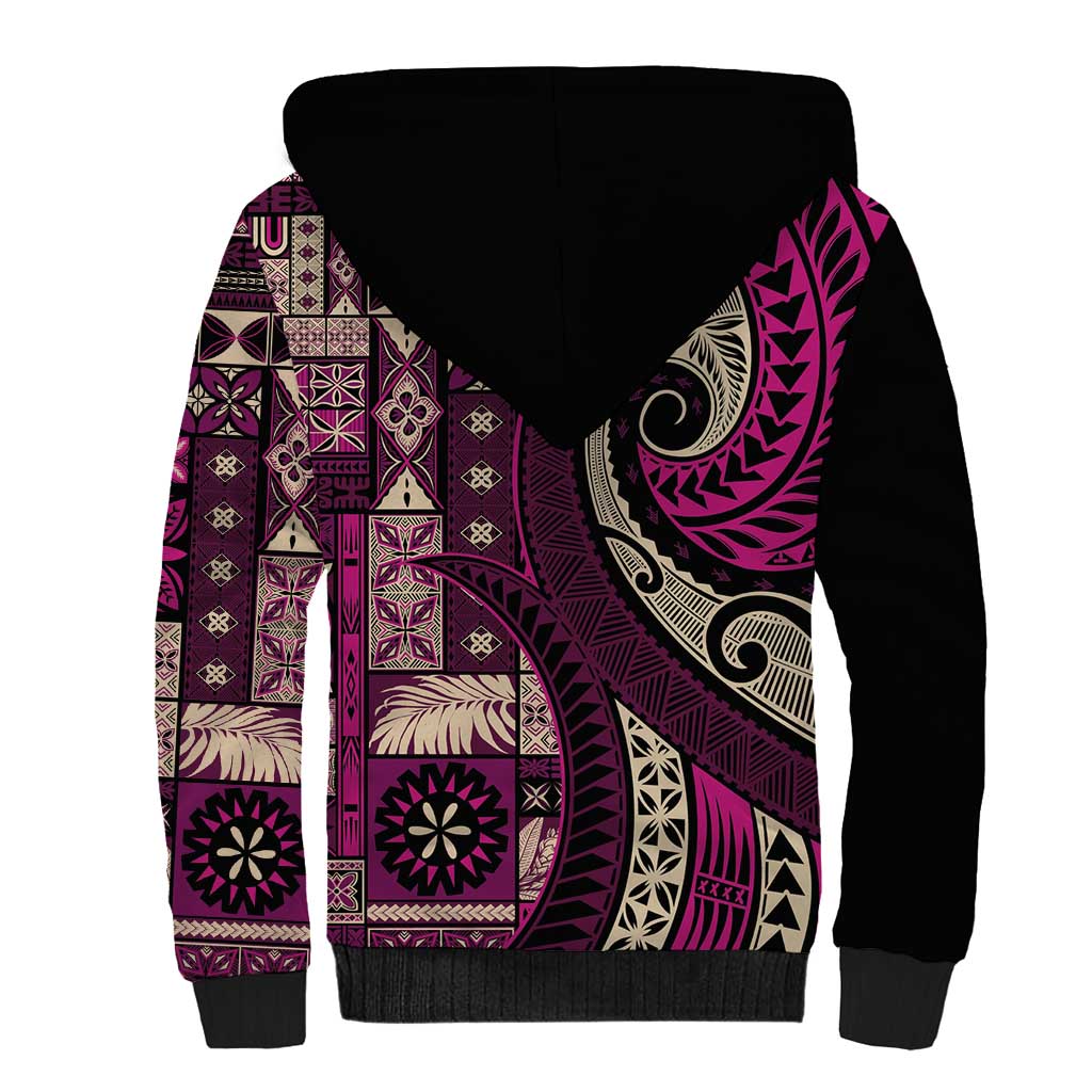 Vintage Samoa Siapo Mamanu Sherpa Hoodie Pink Samoan Tapa Motif - Polynesian Pride
