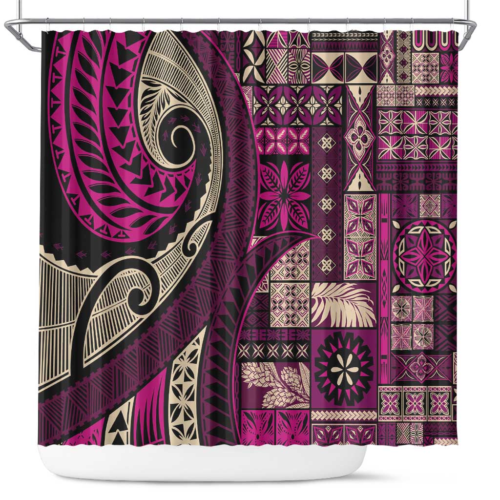 Vintage Samoa Siapo Mamanu Shower Curtain Pink Samoan Tapa Motif - Polynesian Pride