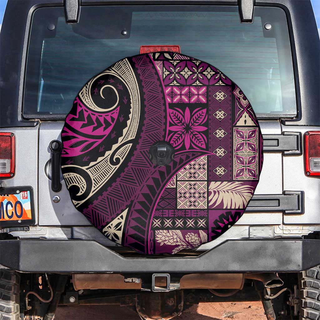 Vintage Samoa Siapo Mamanu Spare Tire Cover Pink Samoan Tapa Motif - Polynesian Pride