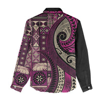 Vintage Samoa Siapo Mamanu Women Casual Shirt Pink Samoan Tapa Motif - Polynesian Pride