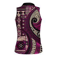 Vintage Samoa Siapo Mamanu Women Sleeveless Polo Shirt Pink Samoan Tapa Motif - Polynesian Pride