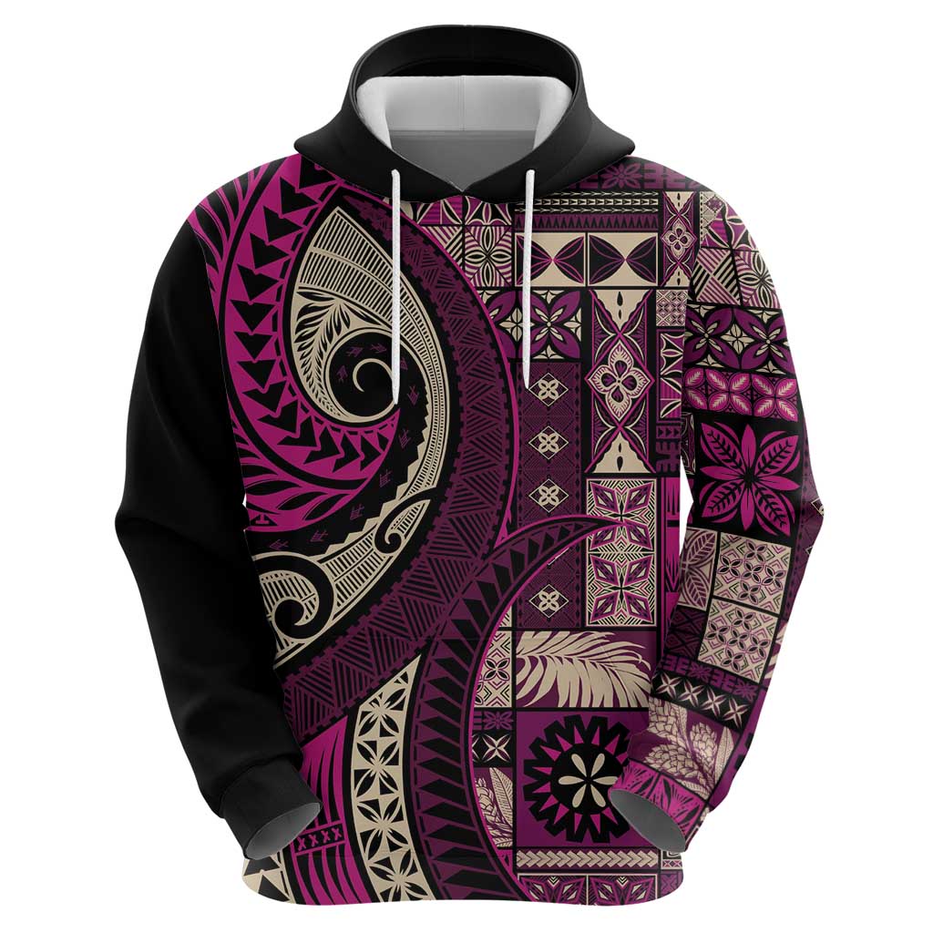 Vintage Samoa Siapo Mamanu Zip Hoodie Pink Samoan Tapa Motif - Polynesian Pride