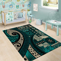 Vintage Samoa Siapo Mamanu Area Rug Teal Samoan Tapa Motif - Polynesian Pride