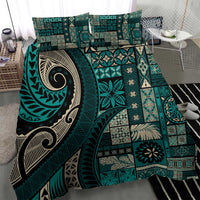 Vintage Samoa Siapo Mamanu Bedding Set Teal Samoan Tapa Motif - Polynesian Pride
