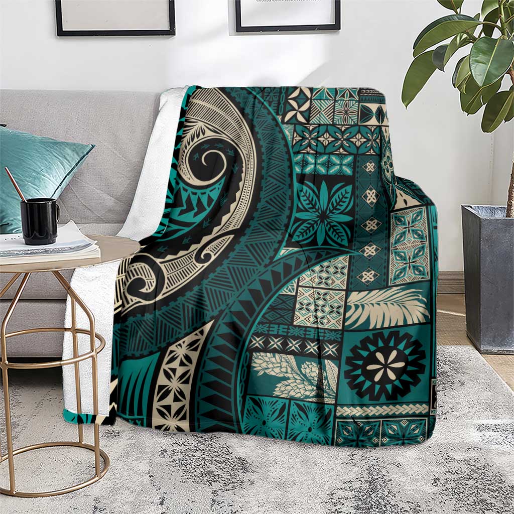 Vintage Samoa Siapo Mamanu Blanket Teal Samoan Tapa Motif - Polynesian Pride