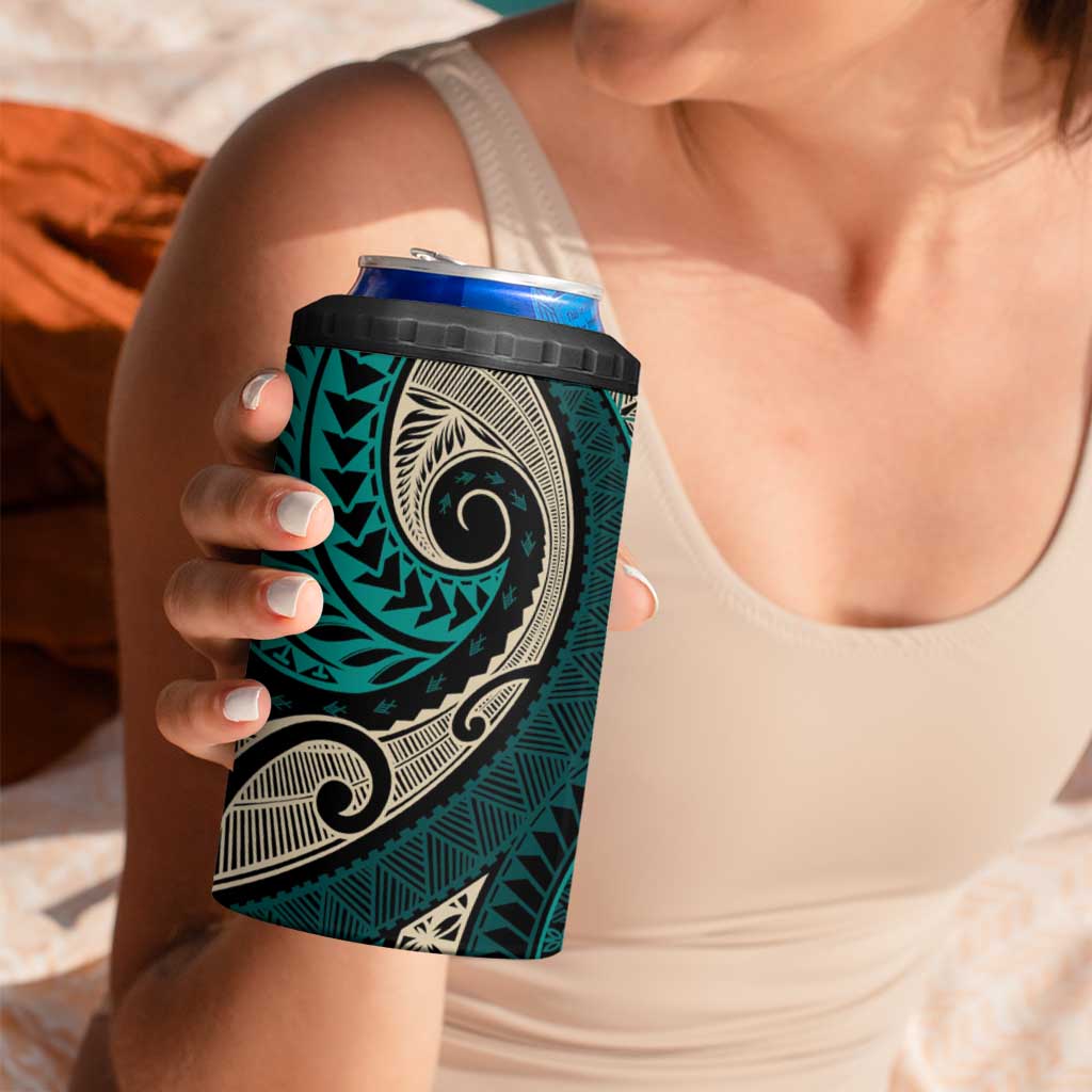 Vintage Samoa Siapo Mamanu 4 in 1 Can Cooler Tumbler Teal Samoan Tapa Motif LT9 - Polynesian Pride