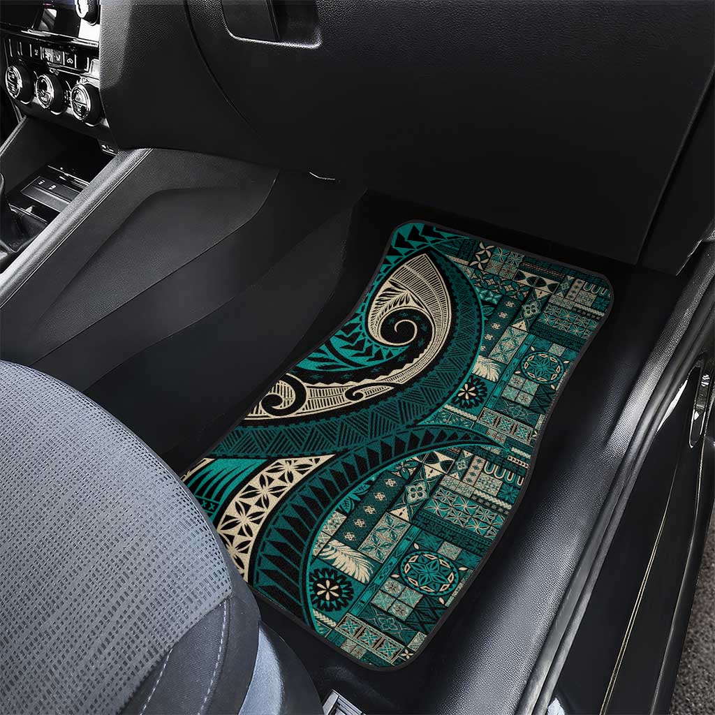 Vintage Samoa Siapo Mamanu Car Mats Teal Samoan Tapa Motif - Polynesian Pride