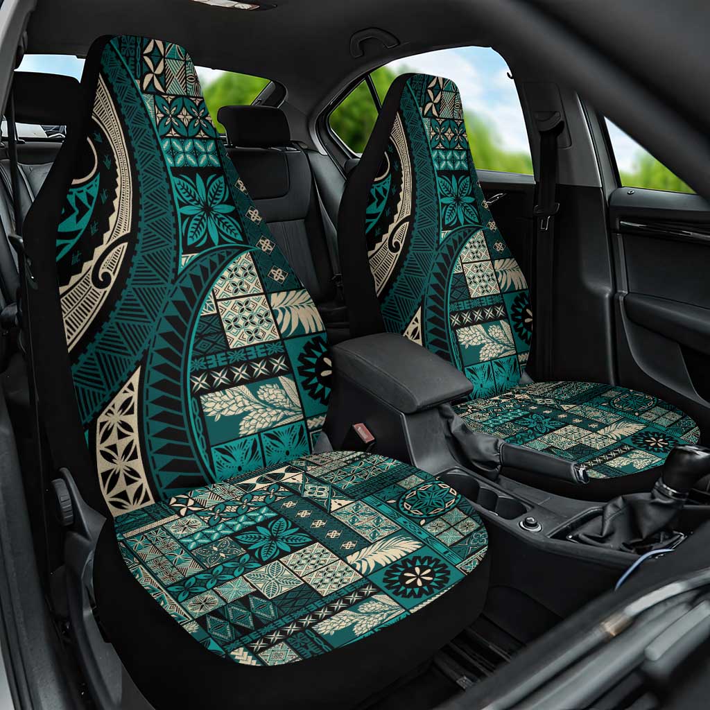Vintage Samoa Siapo Mamanu Car Seat Cover Teal Samoan Tapa Motif - Polynesian Pride