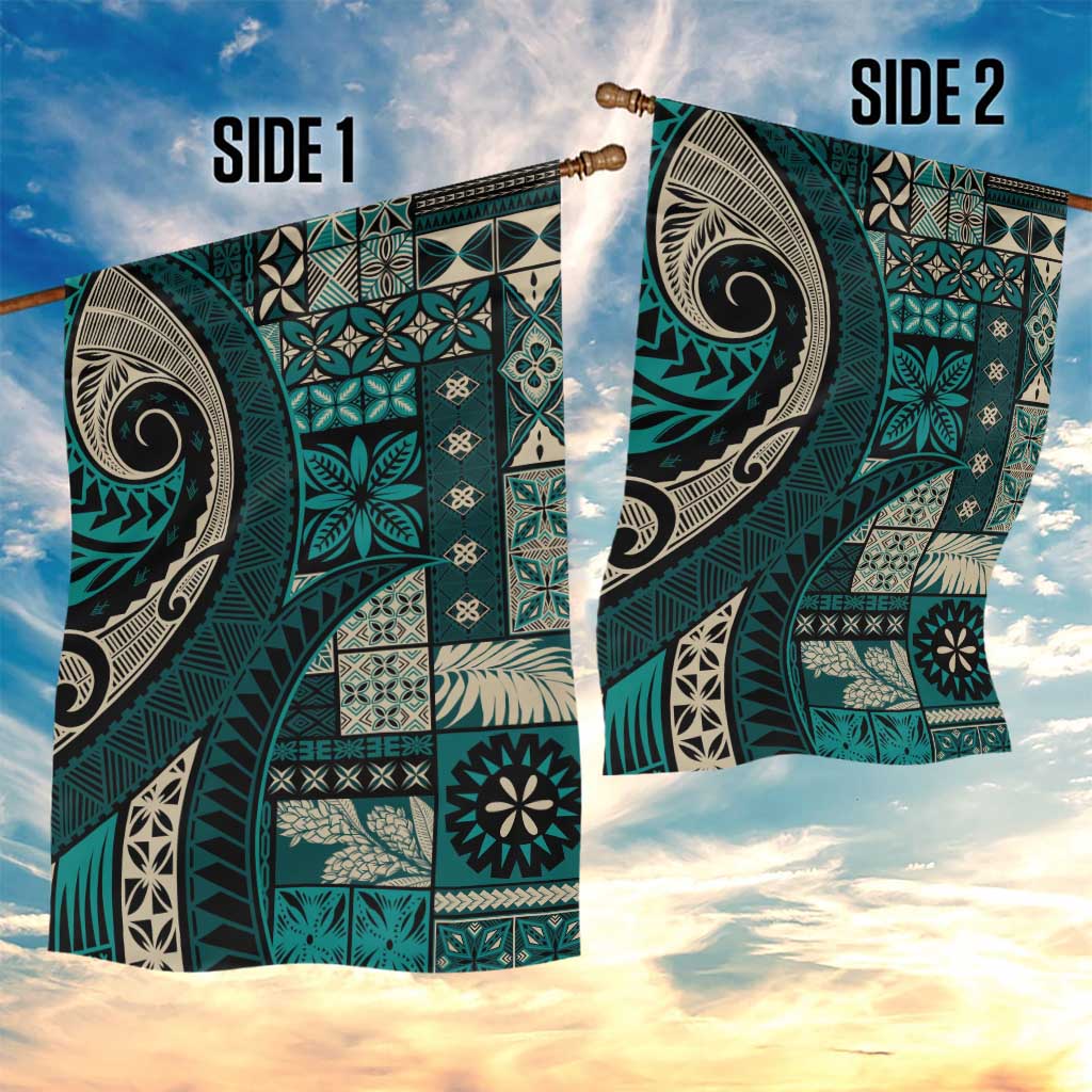 Vintage Samoa Siapo Mamanu Garden Flag Teal Samoan Tapa Motif - Polynesian Pride