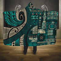 Vintage Samoa Siapo Mamanu Hooded Blanket Teal Samoan Tapa Motif - Polynesian Pride