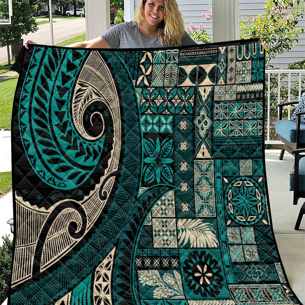 Vintage Samoa Siapo Mamanu Quilt Teal Samoan Tapa Motif - Polynesian Pride