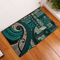 Vintage Samoa Siapo Mamanu Rubber Doormat Teal Samoan Tapa Motif - Polynesian Pride