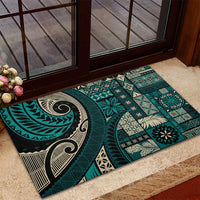 Vintage Samoa Siapo Mamanu Rubber Doormat Teal Samoan Tapa Motif - Polynesian Pride