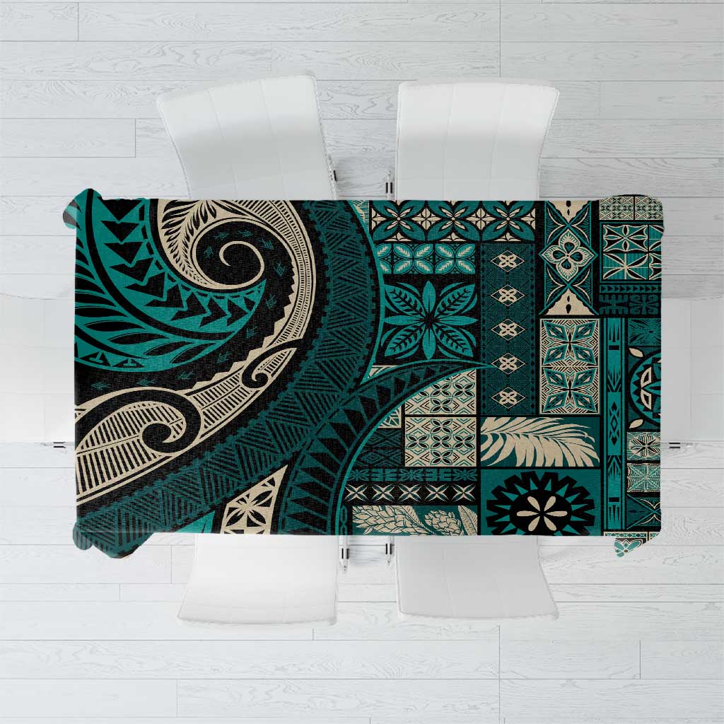 Vintage Samoa Siapo Mamanu Tablecloth Teal Samoan Tapa Motif - Polynesian Pride
